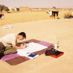 Marking desert maps on roof in Atar, Mauritania